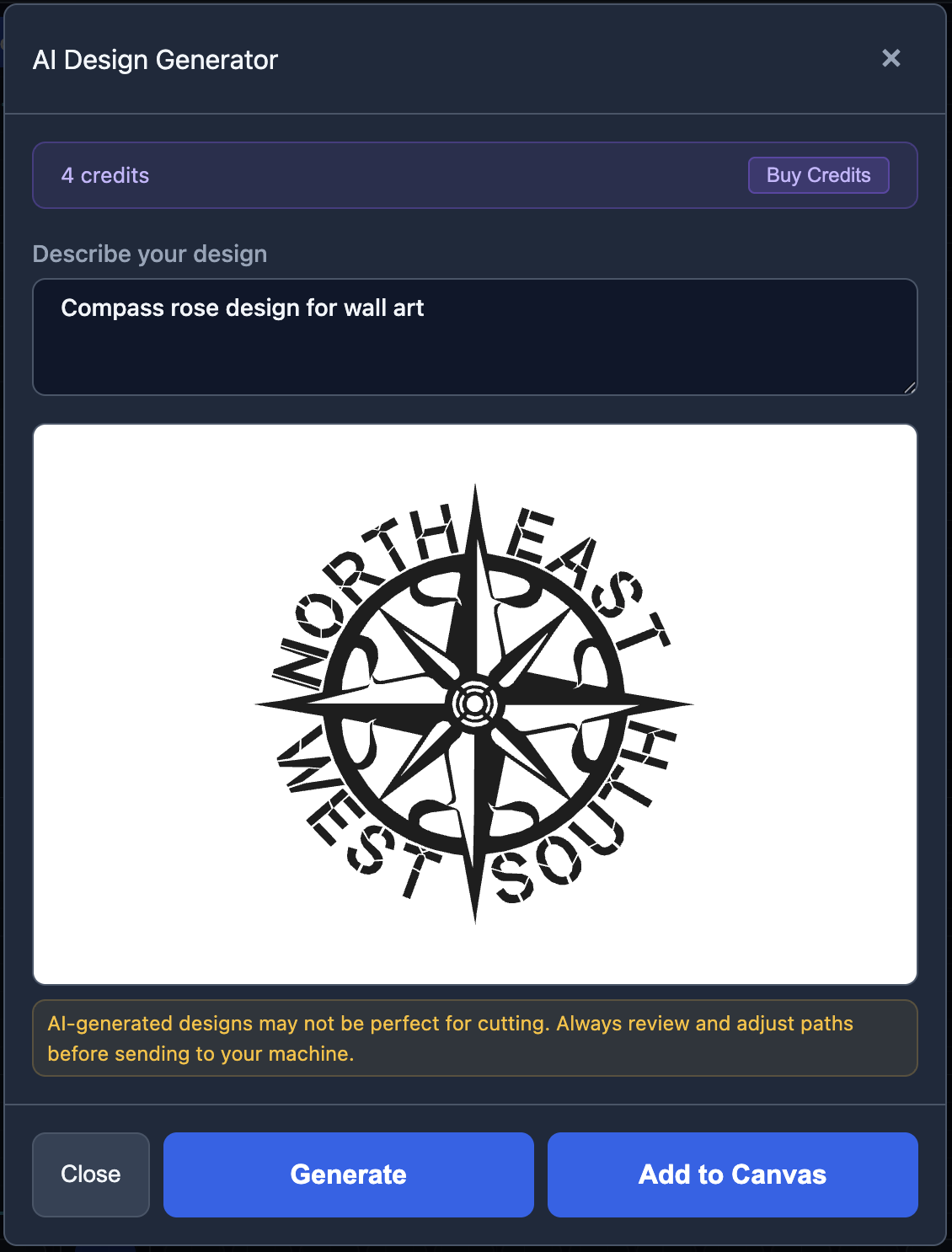 AI-generated compass rose design for plasma cutting