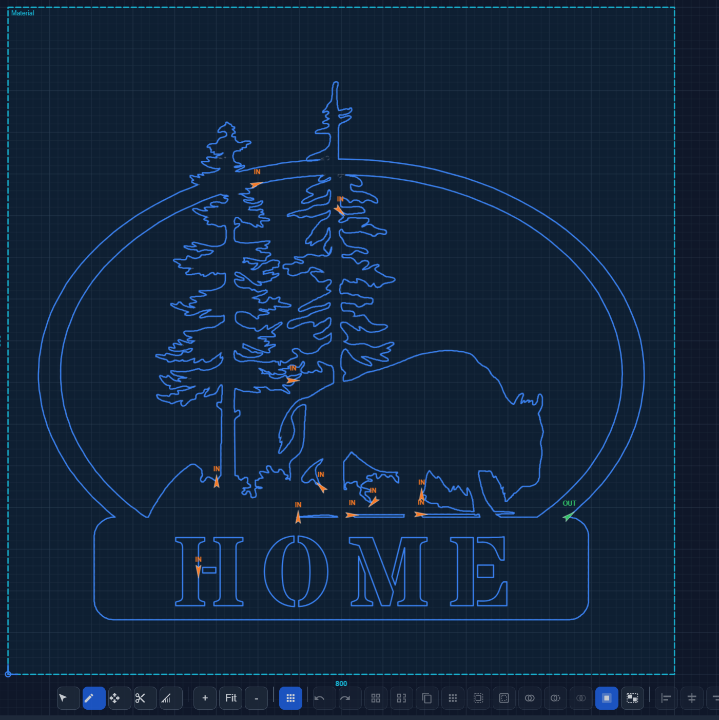 CutArc kerf compensation showing inside and outside cut paths with visual indicators for plasma torch width offset